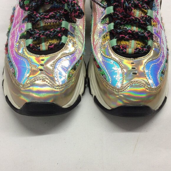 Skechers D-Lites Metallic Lace Up Sneakers Iridescent 10 M Silver Gold 2015 - Picture 2 of 11